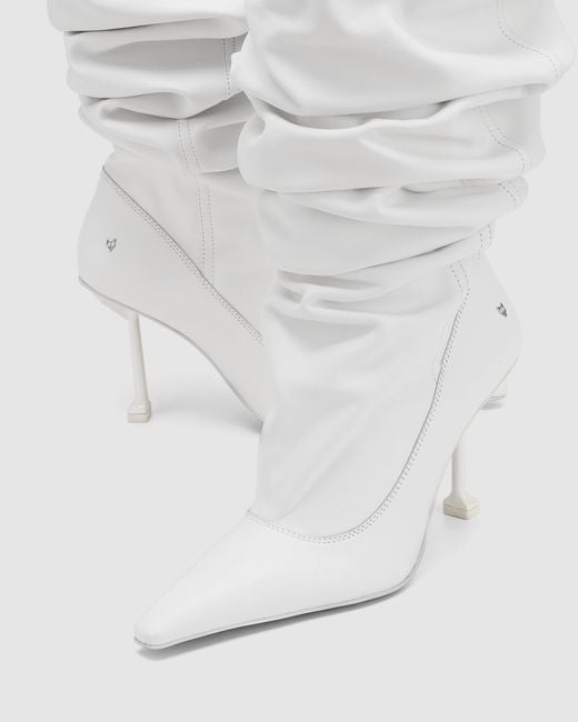 Naked Wolfe White Nappa Leather Pointed-Toe Scrunch Boots