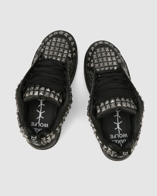 Naked Wolfe Black Studded Leather Suede Platform Sneakers