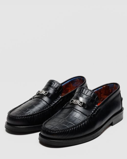 Naked Wolfe Black Croc-Embossed Leather Loafers
