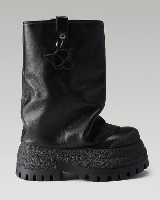 Naked Wolfe Black Asymmetric Toe Leather Chunky Boots