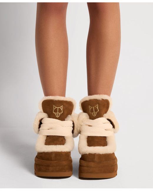 Naked Wolfe Brown Shearling-Lined Suede Lace-Up Boots