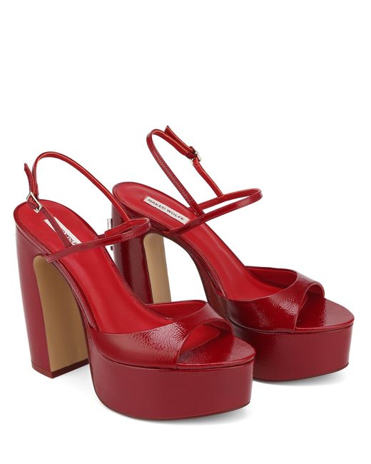 Naked Wolfe Crinkle Patent Leather Peep-Toe Heels in Red | Lyst