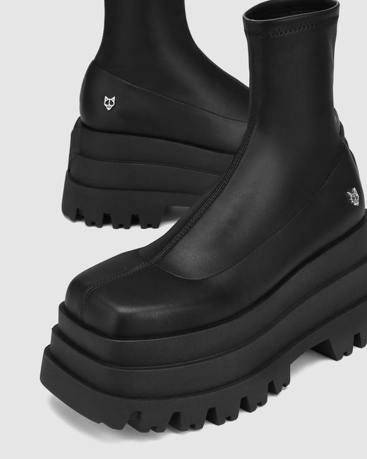 Naked Wolfe Black Sassy Faux-leather Tiered Platform Boots