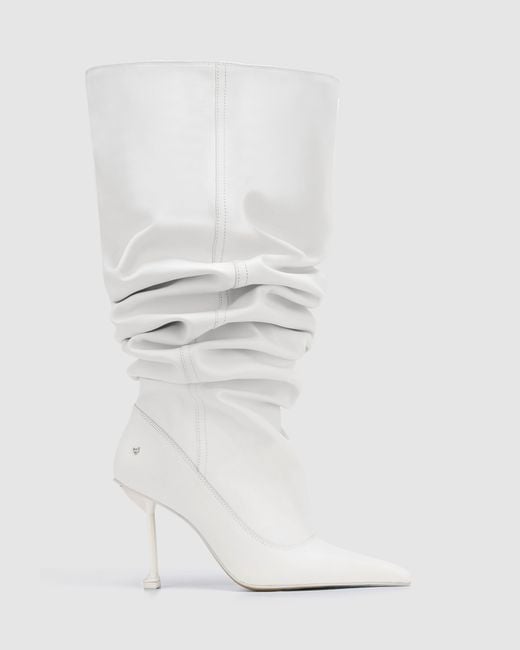 Naked Wolfe White Nappa Leather Pointed-Toe Scrunch Boots