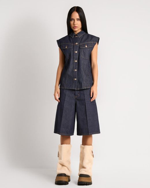 Naked Wolfe Natural Shearling Canvas Chunky Ankle Boots