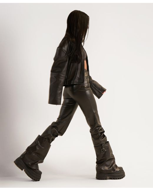 Naked Wolfe Black Asymmetric Toe Leather Chunky Boots