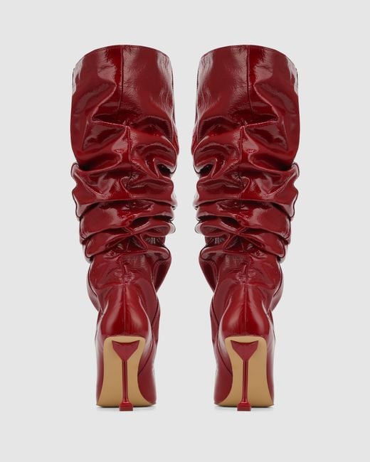Naked Wolfe Red Crinkle Patent Leather Heeled Boots