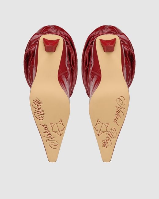 Naked Wolfe Red Crinkle Patent Leather Heeled Boots