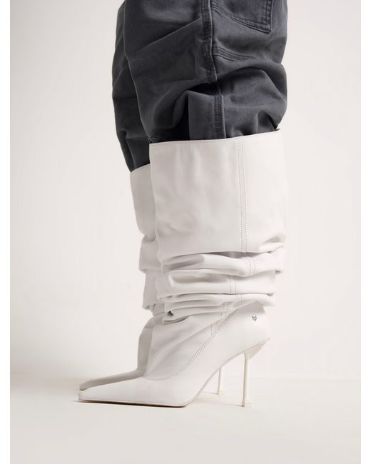 Naked Wolfe White Nappa Leather Pointed-Toe Scrunch Boots