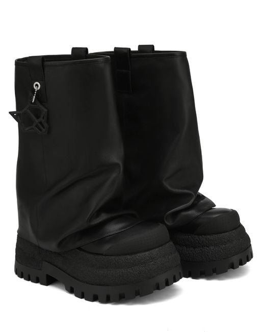 Naked Wolfe Black Asymmetric Toe Leather Chunky Boots