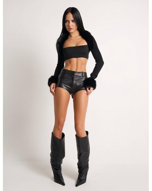 Naked Wolfe Black Pointed-Toe Leather Heeled Boots