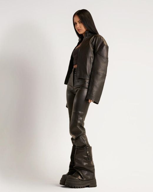 Naked Wolfe Black Asymmetric Toe Leather Chunky Boots