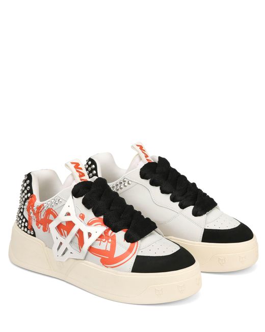 Naked Wolfe Man White Graffiti Leather Skate Sneakers