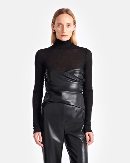 Nanushka Mesh Jersey Okobor Alt Leather Top in Black Lyst