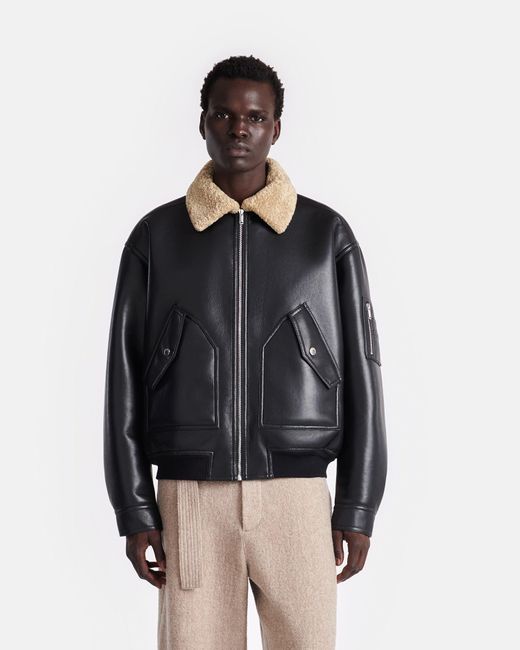 Nanushka Black Shearling Flight Jacket for men