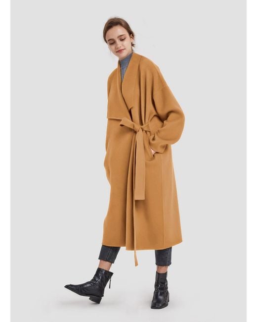 camel cashmere wrap coat