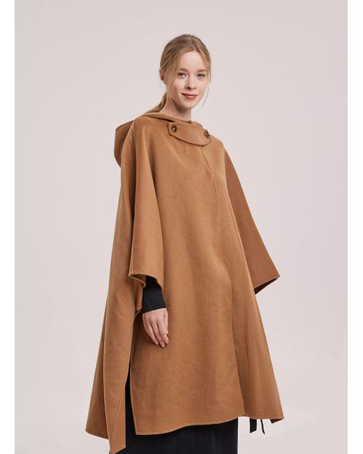 camel wool cape coat