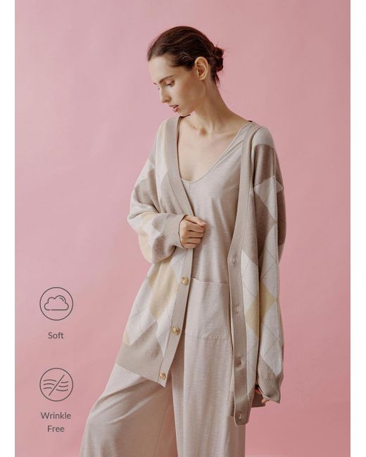 Nap Plunge Jacquard Cardigan in Pink | Lyst