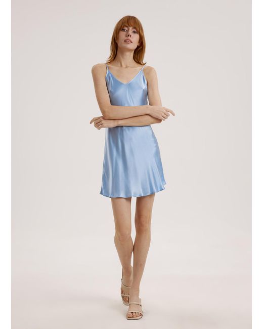 Nap Blue Gentle V-neck Silk Mini Dress