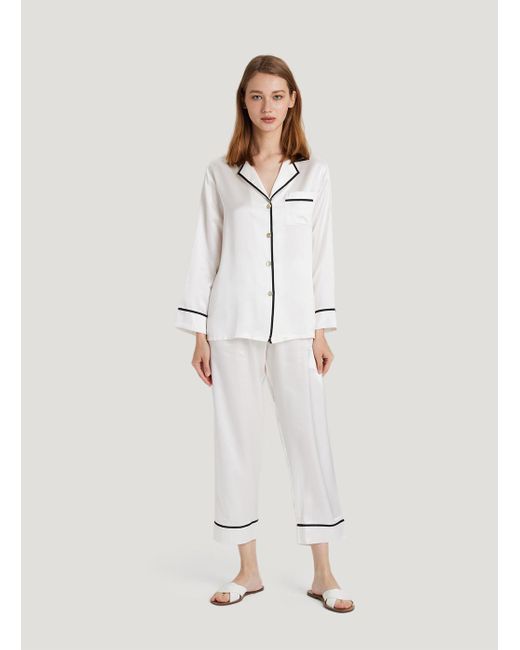 Nap White Trimmed Silk Pajama Set