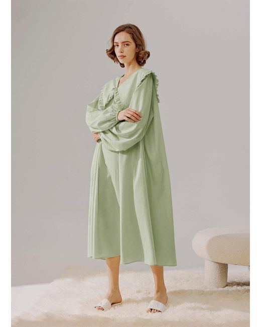 Nap Green Puritan Collar Pajamas Dress