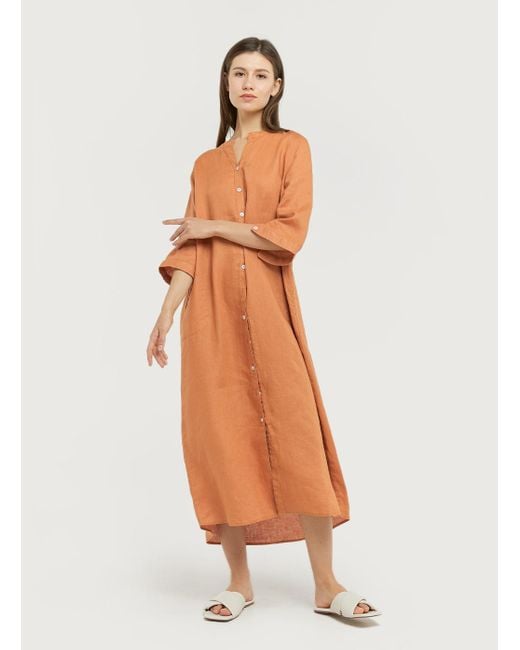 Nap Multicolor 100% Linen Buttoned Front Midi Dress