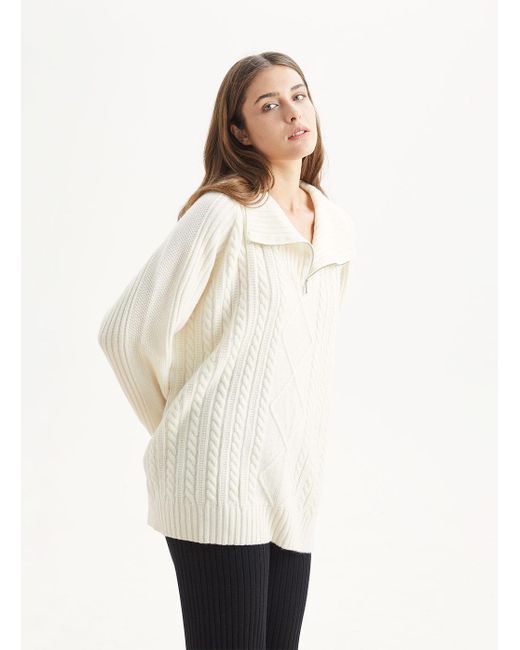 women's quarter zip cable knit sweater