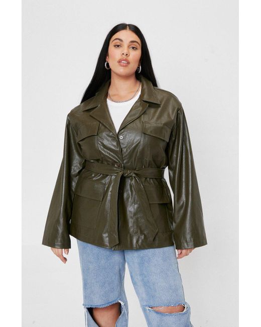 plus size olive green leather jacket