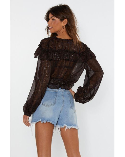 chocolate mesh ruffle blouse