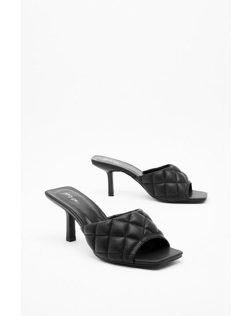 Faux Leather Quilted Kitten Heel Mules 