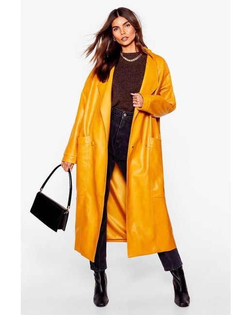 Nasty Gal Faux Leather Mind Oversized Coat In Mustard Orange Lyst Canada Faux Leather Mind Oversized Coat, Nasty Gal Trench Coats