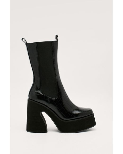 Pu Croc Platform Flare Chelsea Boots 