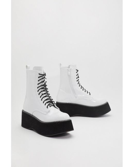 white patent lace up boots