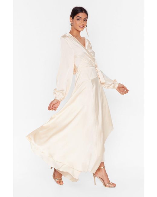 Nasty Gal Satin Long Sleeve Cowl Back Maxi Dress in Cream (Natural) | Lyst  Canada