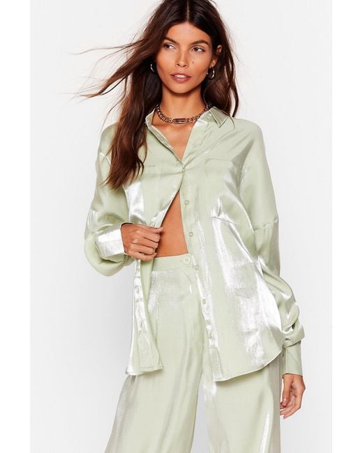 Nasty Gal Satin Loose Button Up Shirt 
