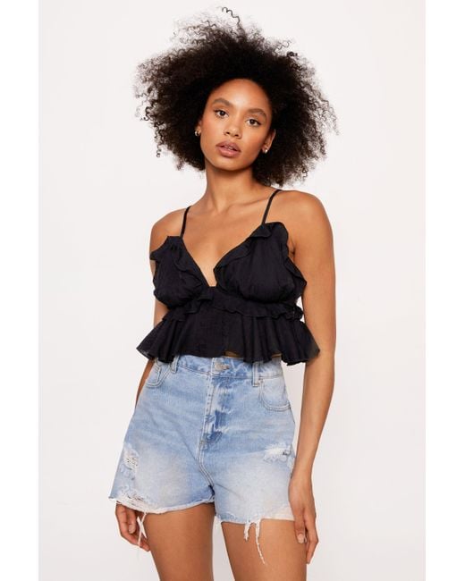 Nasty Gal Ruffle Crinkle Strappy Cami in White | Lyst