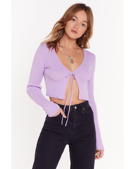 Tie-r Cropped Cardigan in Purple 