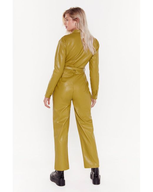 yellow leather jumpsuit