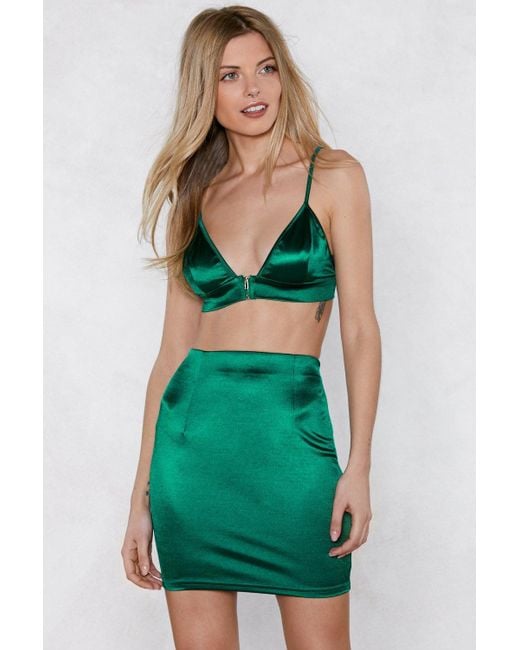 Nasty Gal Sleek And Destroy Satin Bralette And Skirt Set in Green | Lyst