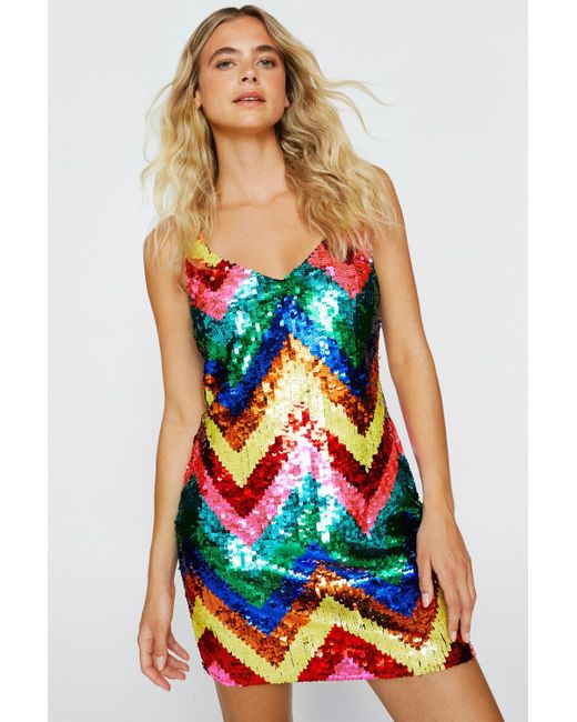 Nasty Gal Synthetic Zig Zag Sequin Mini Dress Lyst