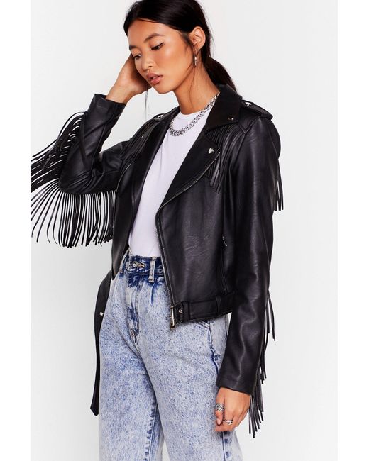 fringed faux leather jacket