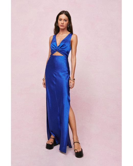 Plunging Cut Out Satin Maxi Dress ...