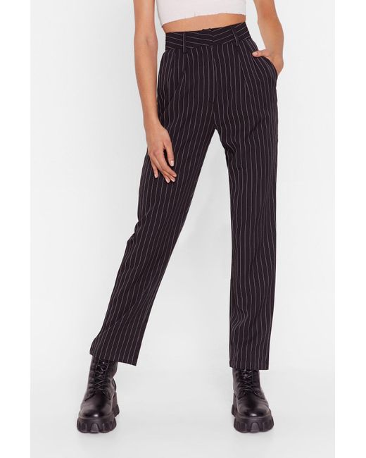 black pinstripe high waisted trousers