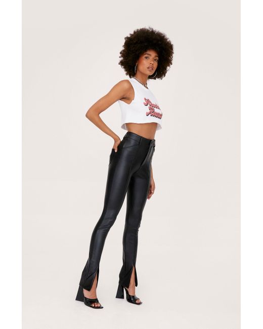 Nasty Gal Faux Leather Split Hem Skinny 