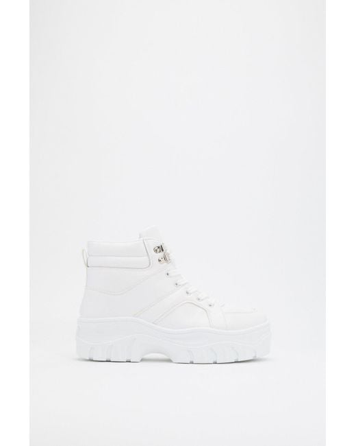 Nasty Gal Lace Up Chunky Boot Sneakers in White | Lyst