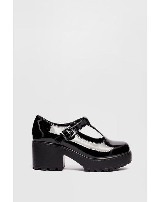 black chunky t bar shoes