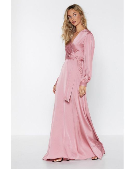 pink satin dress long sleeve