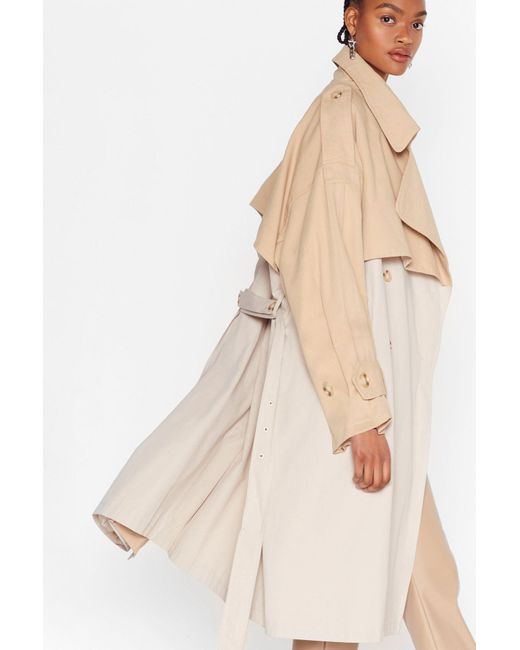 Nasty Gal Cotton Two Tone Oversized Belted Trench Coat In Stone Natural Lyst Two Tone Oversized Belted Trench Coat, Nasty Gal Trench Coat Beige