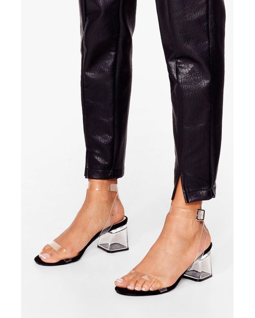 clear black block heels