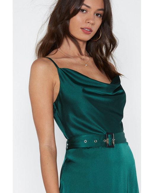 Lyst Nasty Gal "rich Girl Satin Dress" in Green